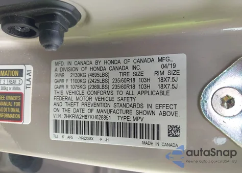 2019 Honda Cr-V Exl из США, поврежденный, VIN 2HKRW2H87KH628851